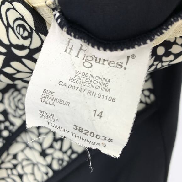It Figures One Piece Swimsuit Womens Sz 14 Black White Floral Print Layered Look - Picture 5 of 6